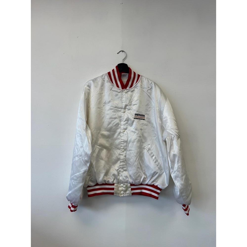 Vintage Energizer Jacket Mens XL White‎ Satin Bomber Birdie Made USA Promo 80s